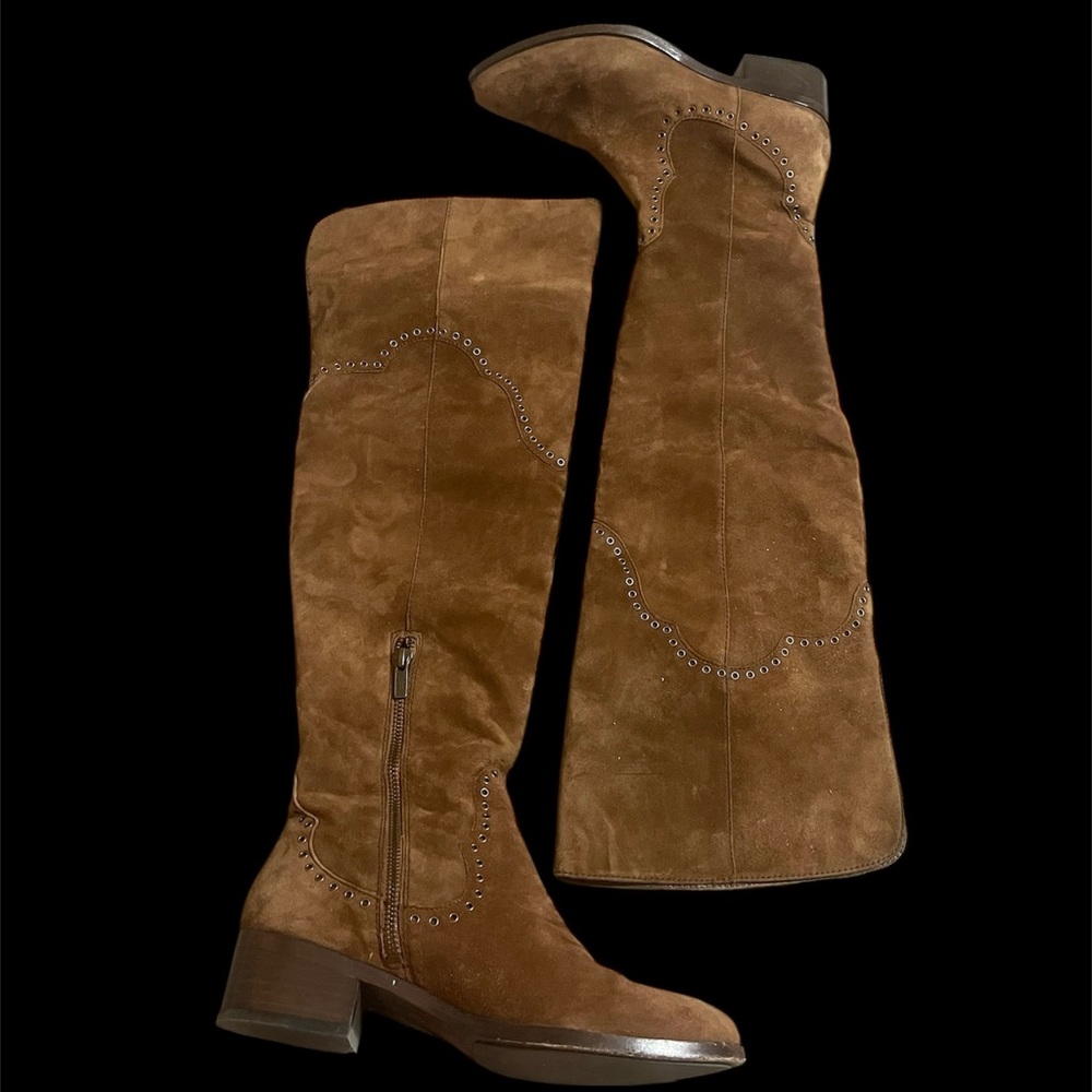Frye Ray Grommet Tall Over the Knee Camel Brown Suede Boho Boot Size 7M